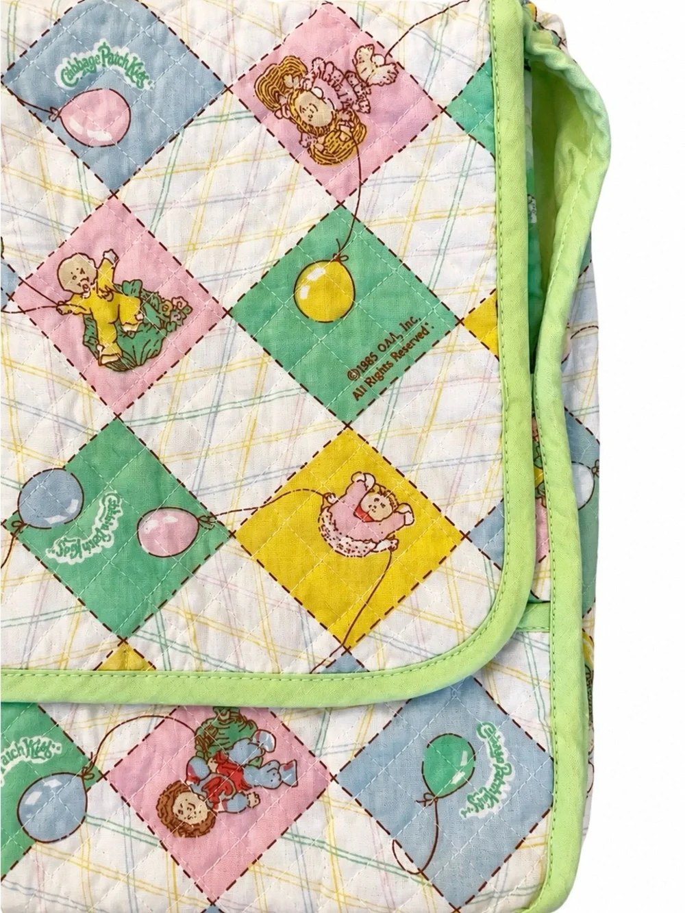 Vintage 1983 Cabbage Patch Kids Quilted Doll Diaper Bag & Receiving Blanket Set